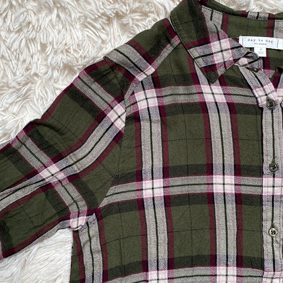 🎉HP🎉 Blue Pepper Day to Day Button Down Plaid Shirt 💗 Olive Cranberry White - Picture 5 of 14